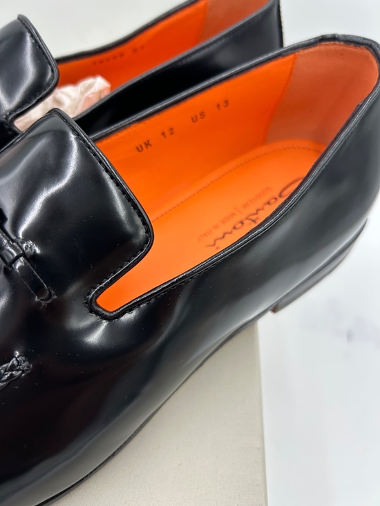 Men’s Santoni Black Leather Tassel Loafers.  Size 13. Made in Italy. main image 9